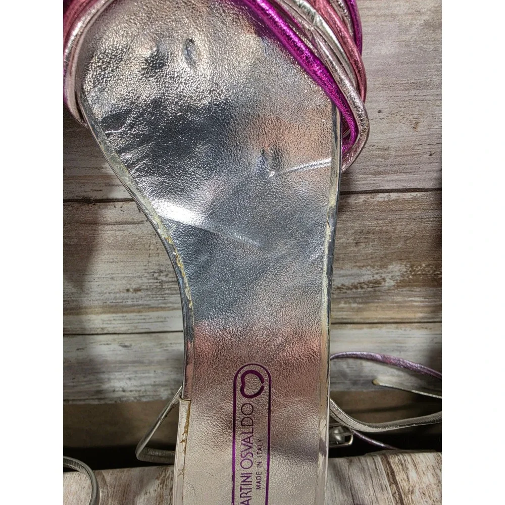Martini Osvaldo Metallic Leather Wedge Sandals Lot 2 Pairs  7 7.5 Italy TLC READ